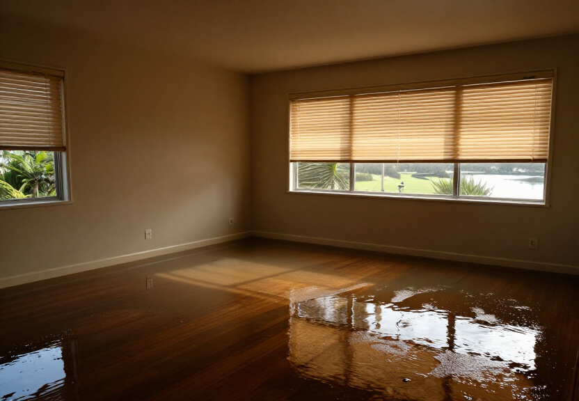 Flooded subfloor in a Mortlake property with standing water